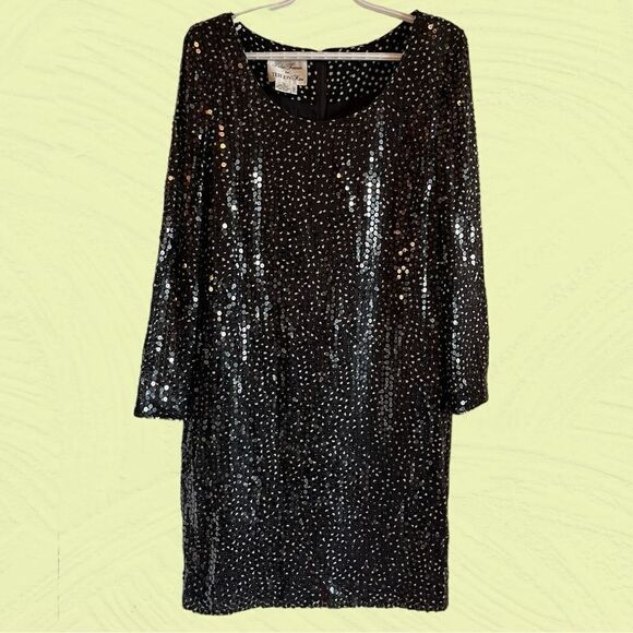 Vintage Rickie Freeman for Teri Jon silk sequin polkadot long sleeve dress - Picture 3 of 13